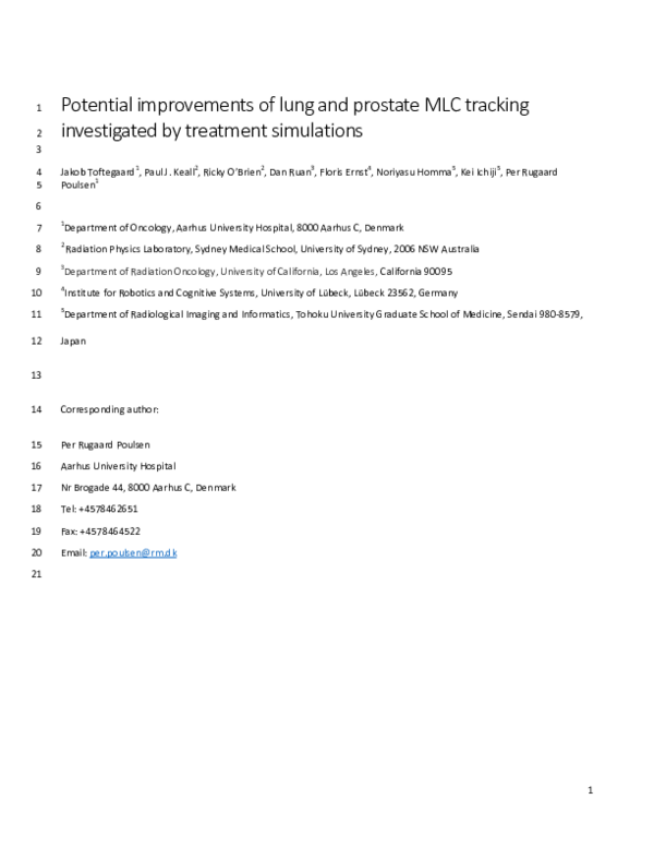 (PDF) Potential improvements of lung and prostate MLC tracking ...