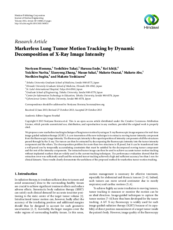 (PDF) Markerless Lung Tumor Motion Tracking by Dynamic Decomposition of ...