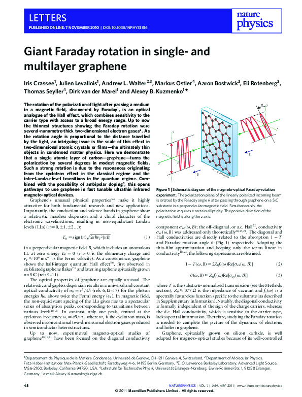 (PDF) Giant Faraday rotation in single- and multilayer graphene