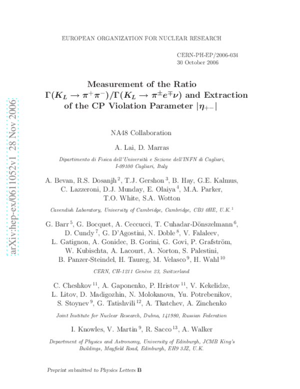 (PDF) Measurement of the ratio Γ(KL→π+π−)/Γ(KL→π±e∓ν) and extraction of ...