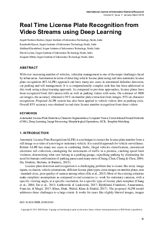 (PDF) Real Time License Plate Recognition from Video Streams using Deep ...