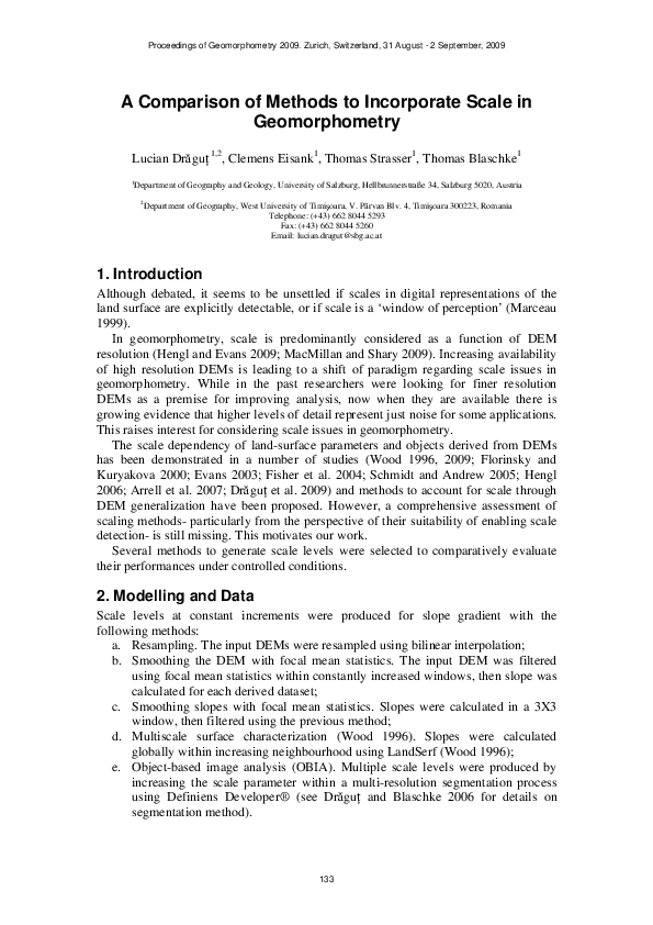 (PDF) A Comparison of Methods to Incorporate Scale In Geomorphometry