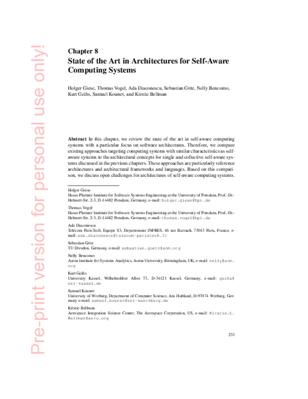 (PDF) State of the Art in Architectures for Self-aware Computing Systems