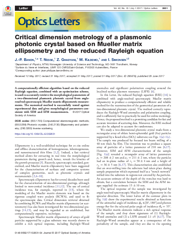 (PDF) Critical dimension metrology of a plasmonic photonic crystal ...