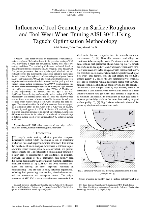 (PDF) Influence of tool geometry on surface roughness and tool wear ...