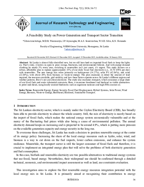 (PDF) A Feasibility Study on Power Generation and Transport Sector ...