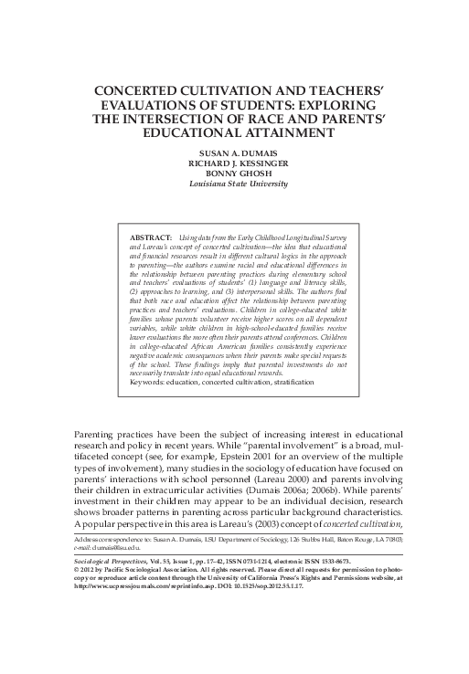 (PDF) Concerted Cultivation and Teachers' Evaluations of Students ...