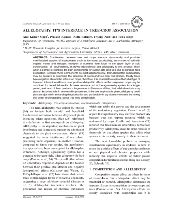 Pdf 1 Allelopathy Tree Crop Association