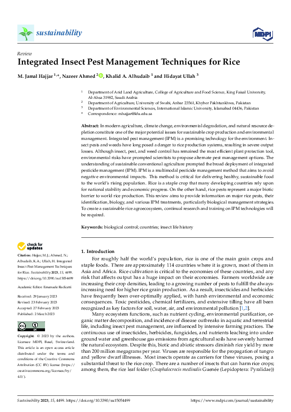 (PDF) Integrated Insect Pest Management Techniques for Rice
