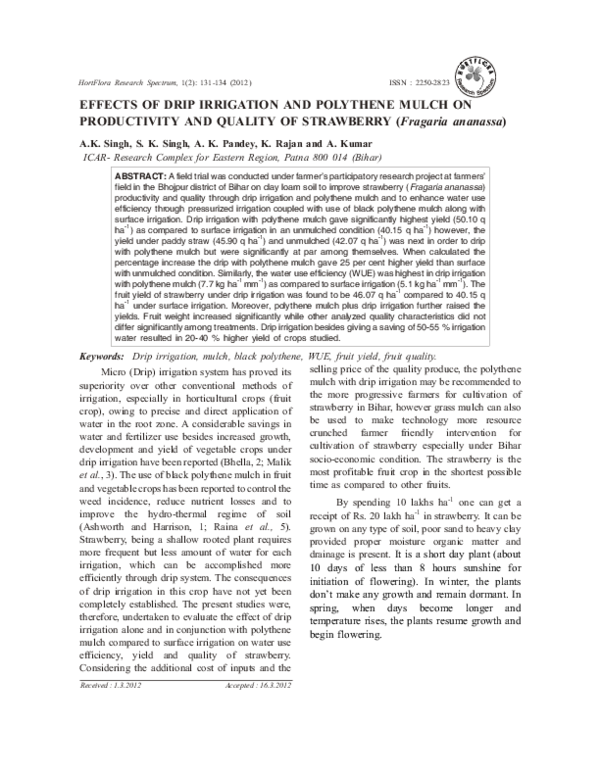(PDF) 7. Effect of drip irrigation and polythene mulch on Strawberry