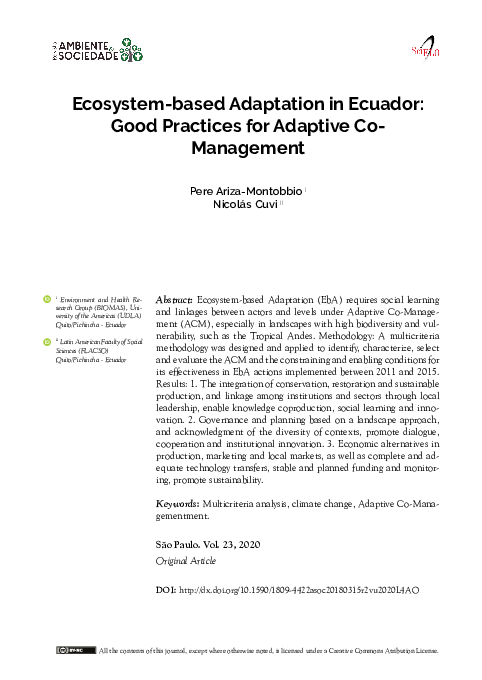 (PDF) Ecosystem-based Adaptation in Ecuador: Good Practices for ...