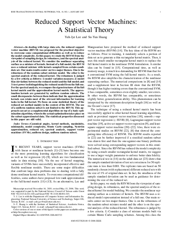 (PDF) Reduced Support Vector Machines: A Statistical Theory