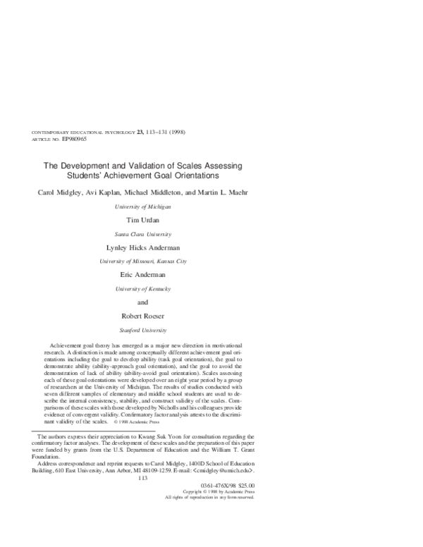 (PDF) The Development and Validation of Scales Assessing Students ...