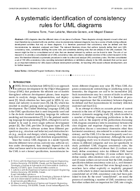 (PDF) A systematic identification of consistency rules for UML diagrams