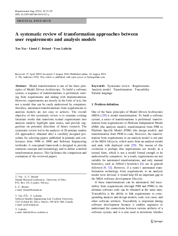 (PDF) A systematic review of transformation approaches between user ...