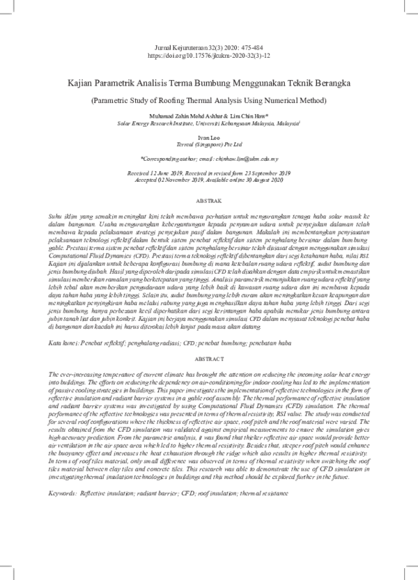 (PDF) Parametric Study of Roofing Thermal Analysis Using Numerical Method)