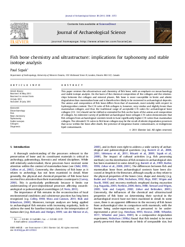 (PDF) Molecular Perspectives on the Taphonomy of Fish Bone
