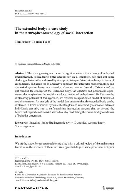 (PDF) The extended body: a case study in the neurophenomenology of ...