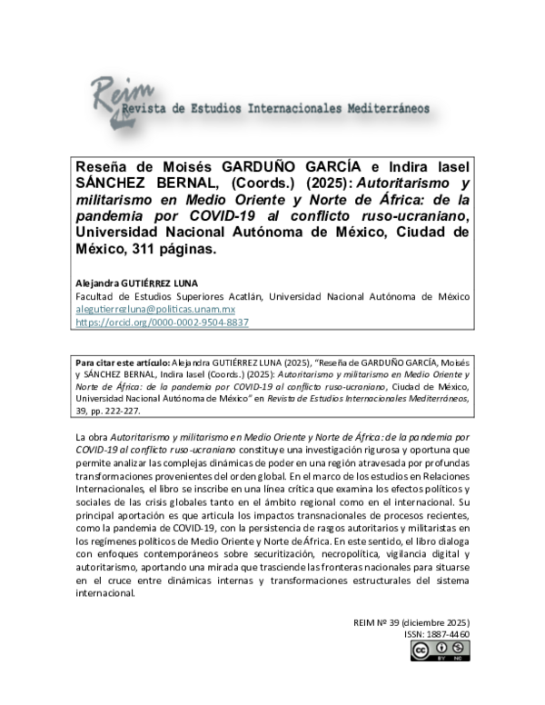 (PDF) Reseña de Moisés GARDUÑO GARCÍA e Indira Iasel SÁNCHEZ BERNAL ...