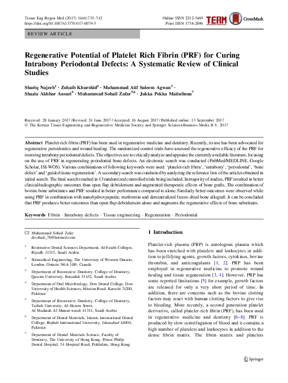(PDF) Regenerative Potential of Platelet Rich Fibrin (PRF) for Curing ...