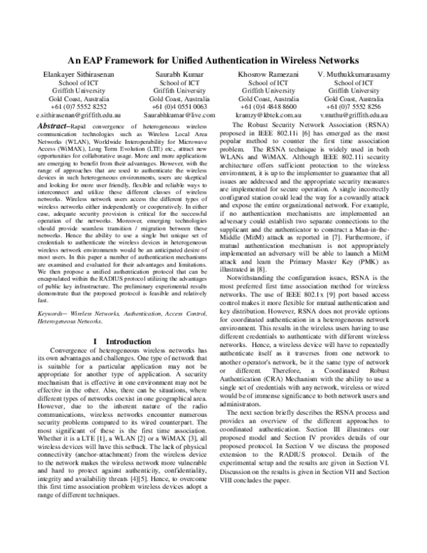 (PDF) An EAP Framework for Unified Authentication in Wireless Networks