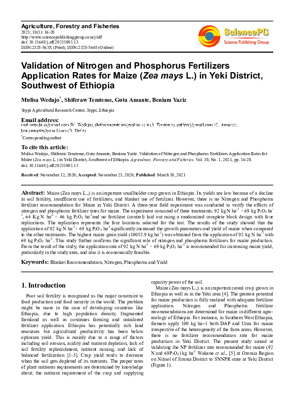 (PDF) Validation of Nitrogen and Phosphorus Fertilizers Application ...