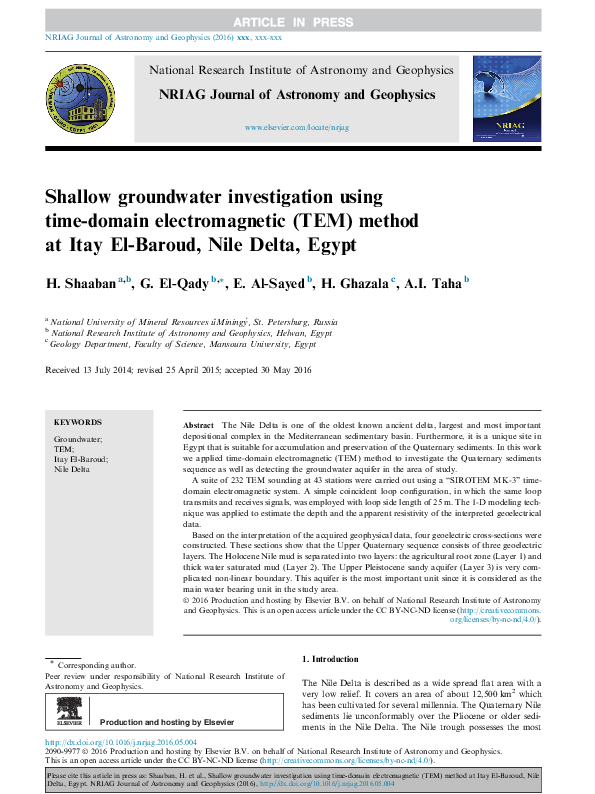 (PDF) Shallow groundwater investigation using time-domain ...