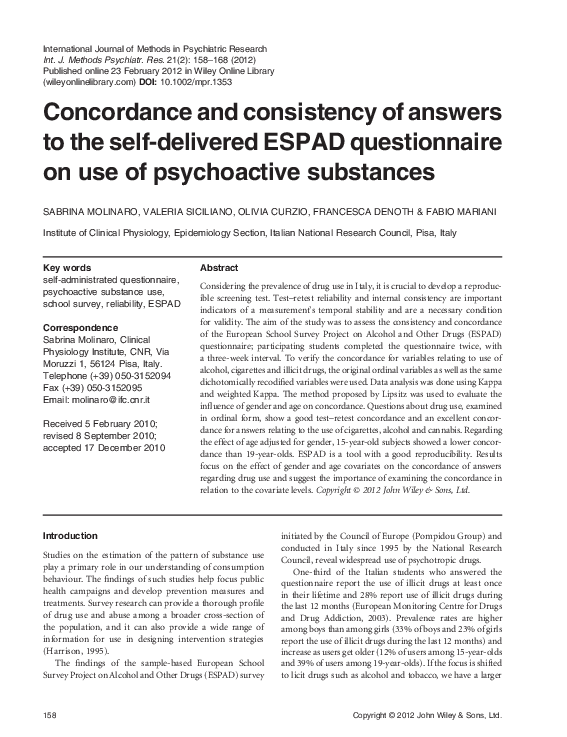 (PDF) Concordance and consistency of answers to the self-delivered ...