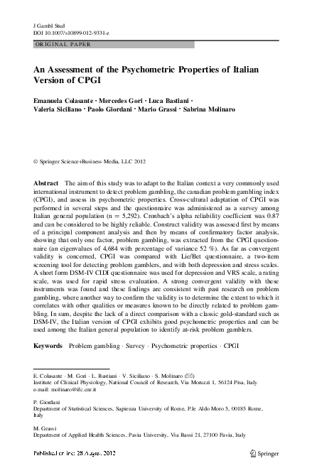 (PDF) An Assessment of the Psychometric Properties of Italian Version ...