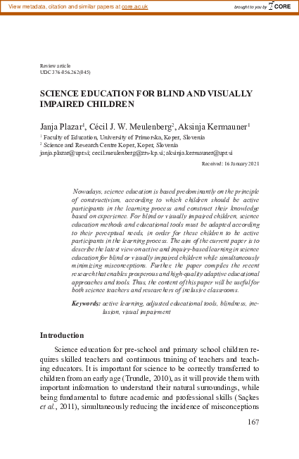 (PDF) Science education for blind and visually impaired children