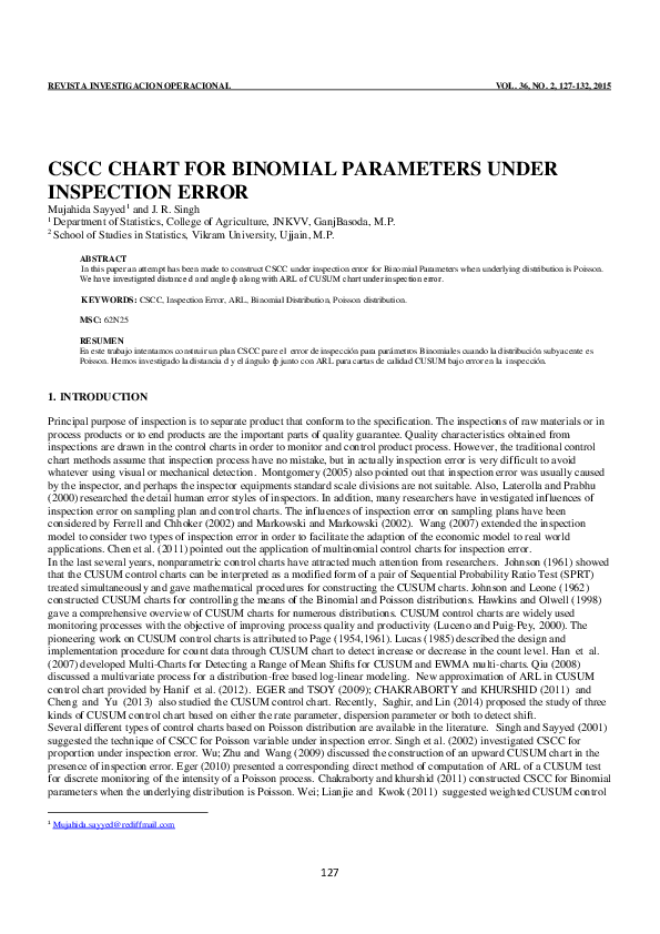 (PDF) CSCC Chart for Binomial Parameters Under Inspection Error