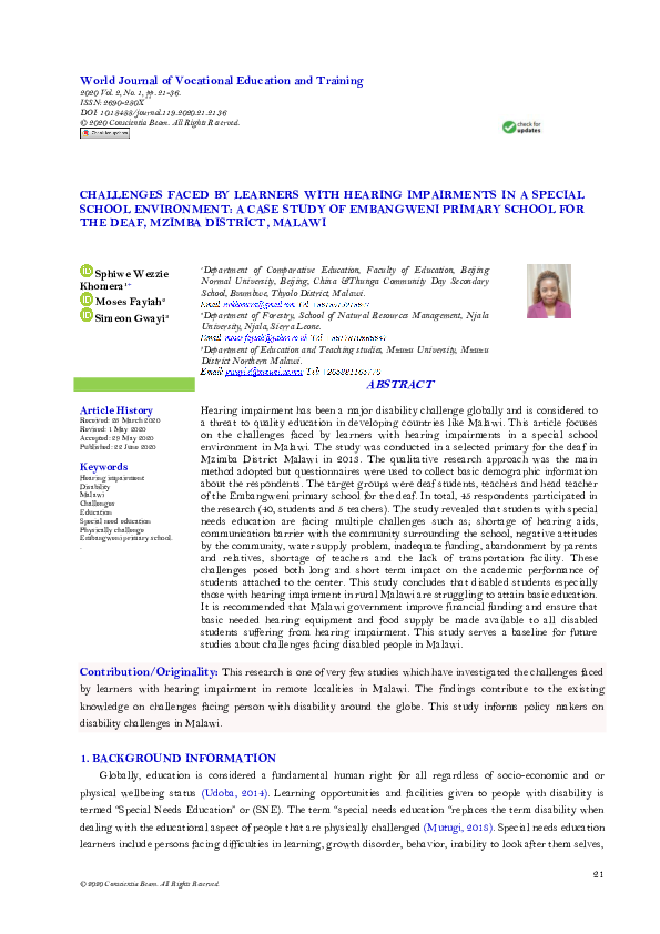 (PDF) Challenges Faced by Learners with Hearing Impairments in a ...
