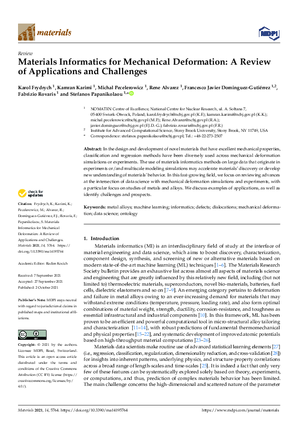 (PDF) Materials Informatics for Mechanical Deformation: A Review of ...