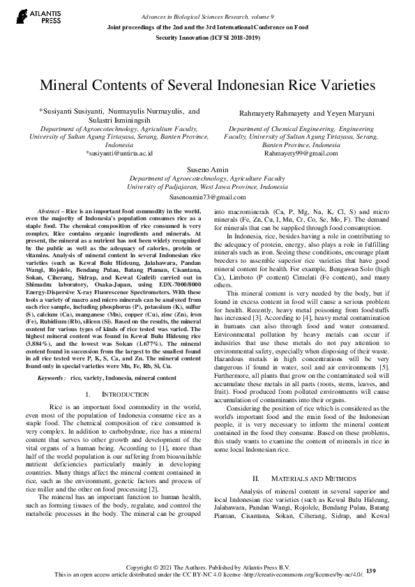 (PDF) Mineral Contents of Several Indonesian Rice Varieties