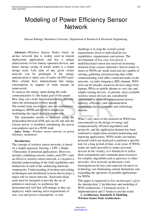 (PDF) Modeling of Power Efficiency Sensor Network