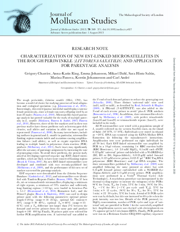(PDF) Characterization of new EST-linked microsatellites in the rough ...
