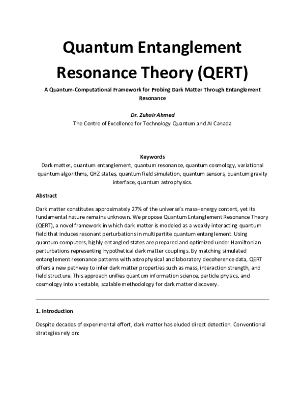 (PDF) Quantum Entanglement Resonance Theory (QERT) A Quantum ...