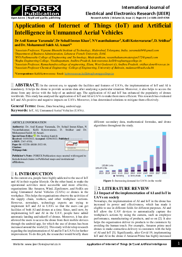 (PDF) Application of Internet of Things (IoT) and Artificial ...