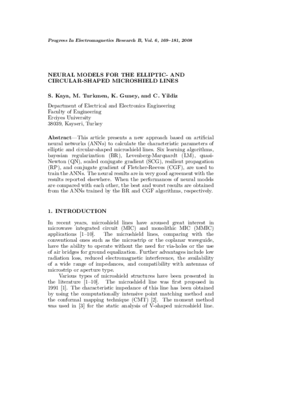 (PDF) Neural Models for the Elliptic- and Circular-Shaped Microshield Lines