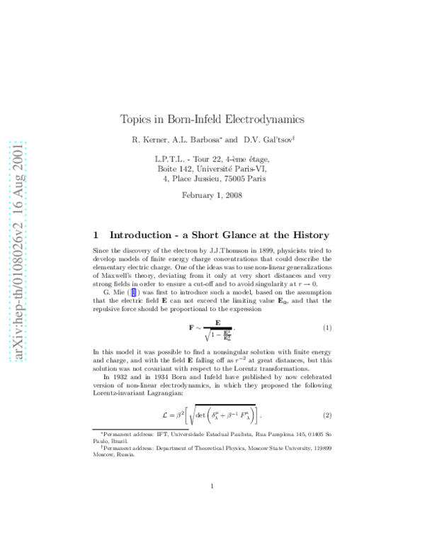 (PDF) Topics in Born-infeld electrodynamics