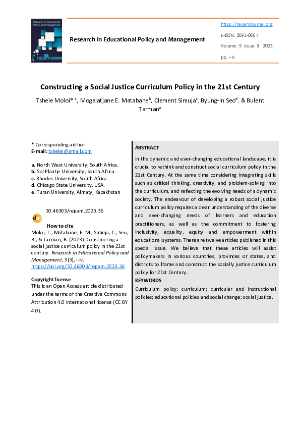 (PDF) Constructing a Social Justice Curriculum Policy in the 21st Century