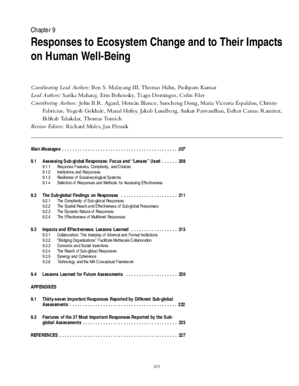 (PDF) Responses to ecosystem change and to their impacts on human well ...