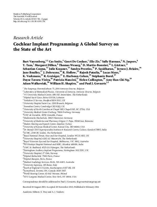 (PDF) Cochlear Implant Programming: A Global Survey on the State of the Art