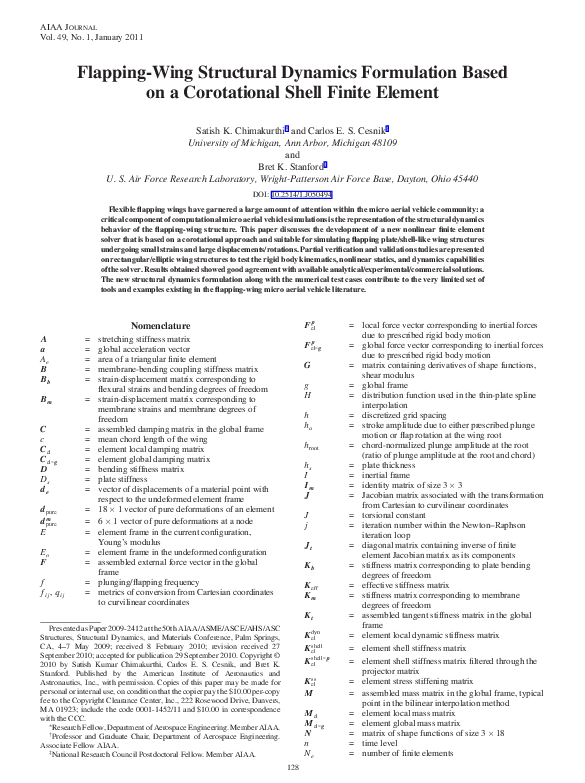 (PDF) Flapping-Wing Structural Dynamics Formulation Based on a ...