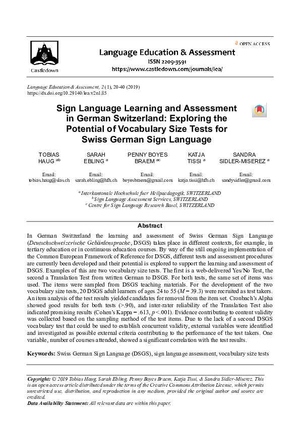(PDF) Sign language learning and assessment in German Switzerland ...