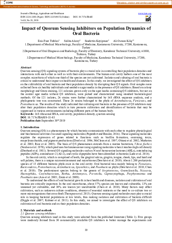 (PDF) Impact of Quorum Sensing Inhibitors on Population Dynamics of ...