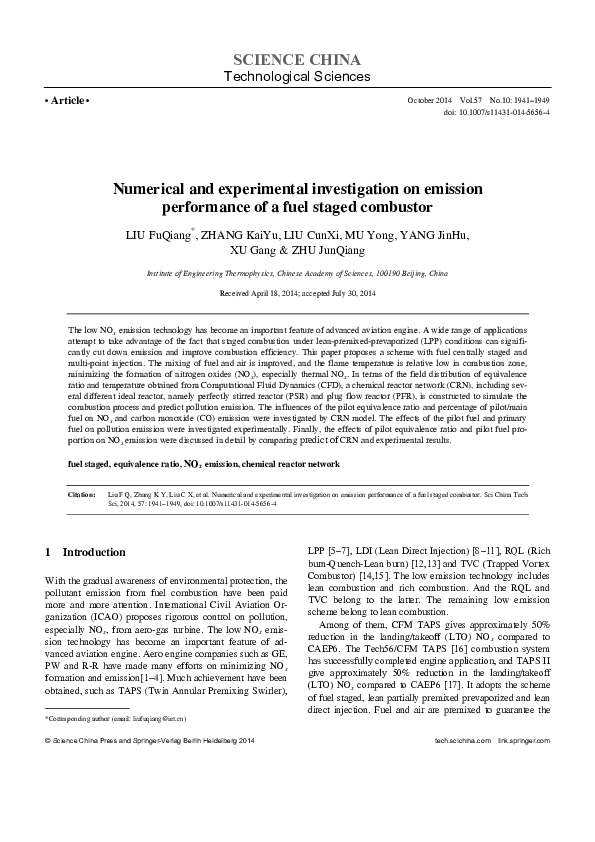 (PDF) Numerical and experimental investigation on emission performance ...
