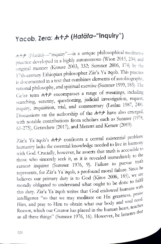 (PDF) Lexicon Article: »Yacob, Zera ሐተታ (Hatata – “Inquiry ...