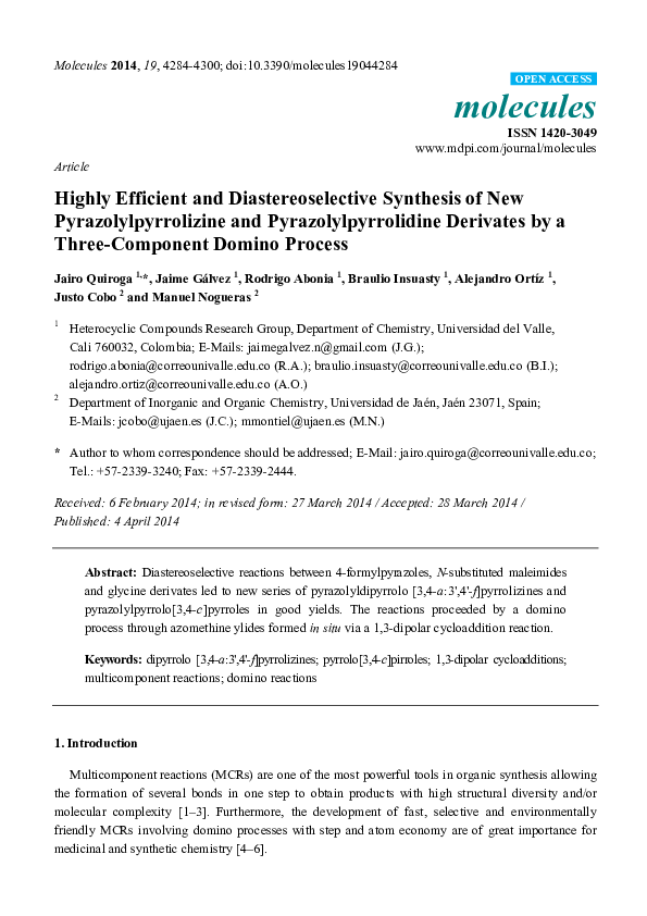 (PDF) Article Highly Efficient and Diastereoselective Synthesis of New