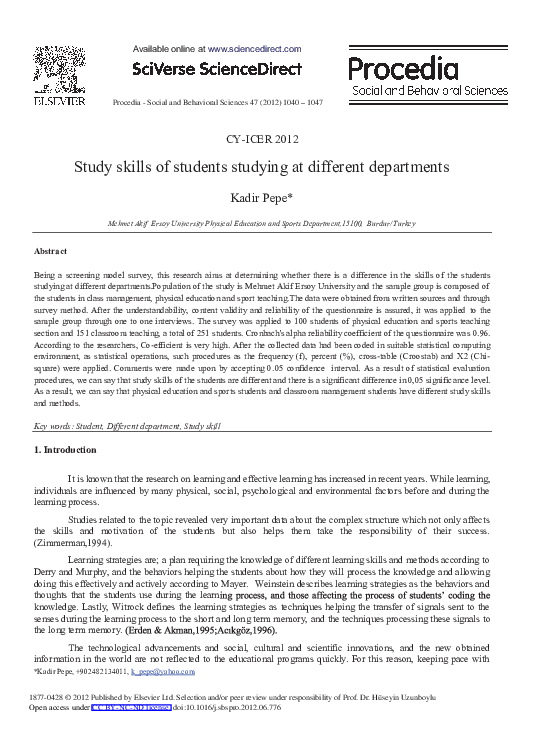(PDF) Study Skills of Students Studying at Different Departments